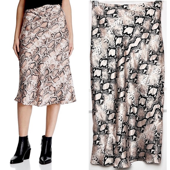 NWT L’AGENCE 90s Silk Satin Blush Snake Print High Waist Bias Cut Midi Skirt S - Picture 1 of 4
